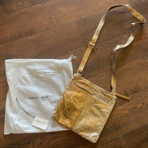 ENRICO PUCCI GOLD REAL PYTHON SNAKE SKIN CROSS BODY - Made in Italy